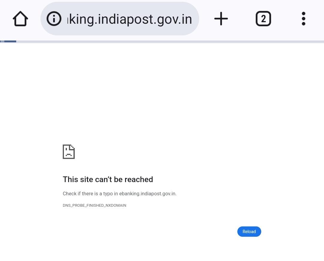 ly_raj45's tweet photo. @IndiaPostOffice today from the afternoon your internet banking website is not working, showing error " This site can’t be reachedCheck if there is a typo in https://t.co/txrJKiuHpW.
DNS_PROBE_FINISHED_NXDOMAIN" https://t.co/qCucOCBaEG