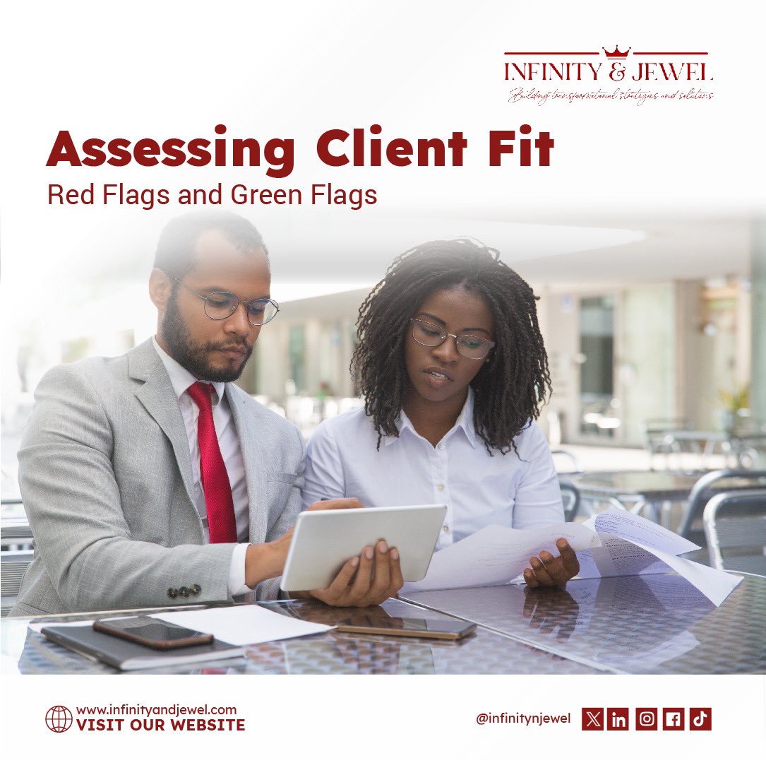 TheClarionCo's tweet image. Consulting 101: Assess client fit!

Ask:
- Goals &amp;amp; objectives?
- Challenges?
- Budget &amp;amp; timeline?
- Communication style?
- Vision for our partnership?

Gain insights, set yourself up for success! #Consulting #ClientFit #PartnershipGoals