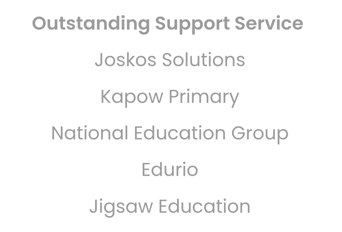 Good luck to <a href="/kapowprimary/">Kapow Primary</a> <a href="/JigsawEduGroup/">Jigsaw Education Group</a> <a href="/eduriocom/">edurio</a> and National Education Group for today's <a href="/besatweet/">BESA</a> Awards. Of course, not too much luck 🤪