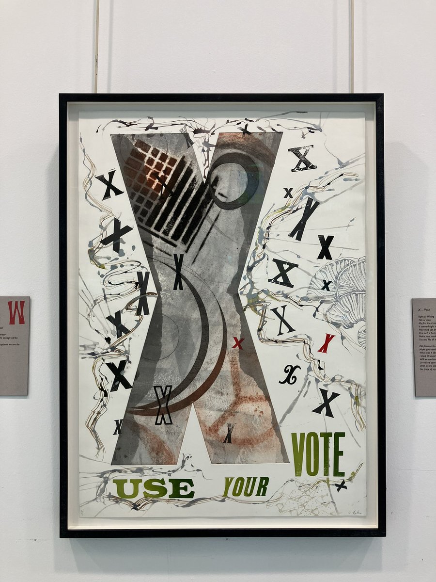 KTyrtania's tweet photo. A pleasure to be installing Christine Felce’s ‘Activist Alphabet’ series in the Street Gallery, UCH today. An A-Z of collagraph prints with rousing climate and social messages, including a reminder to vote!! https://t.co/O8URUJAlXL