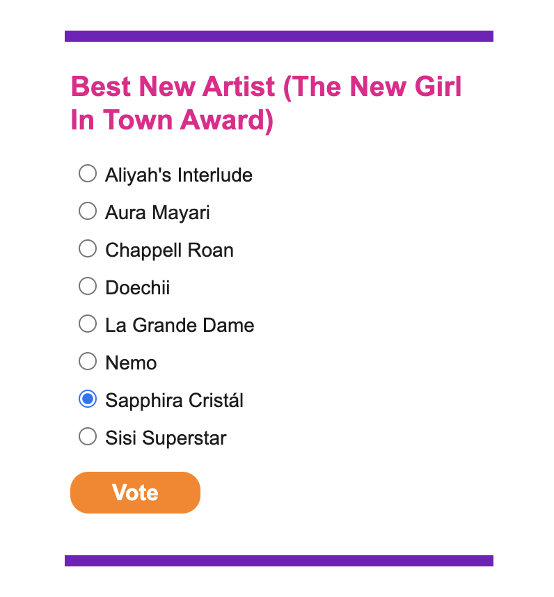 sapphiracristal's tweet photo. yay my first #Wowie nomination!!!

now, you can help me win SOMETHING this year 🤣
vote for me for Best New Artist!

https://t.co/kuO1bsmtCf https://t.co/87yYB2FZM2
