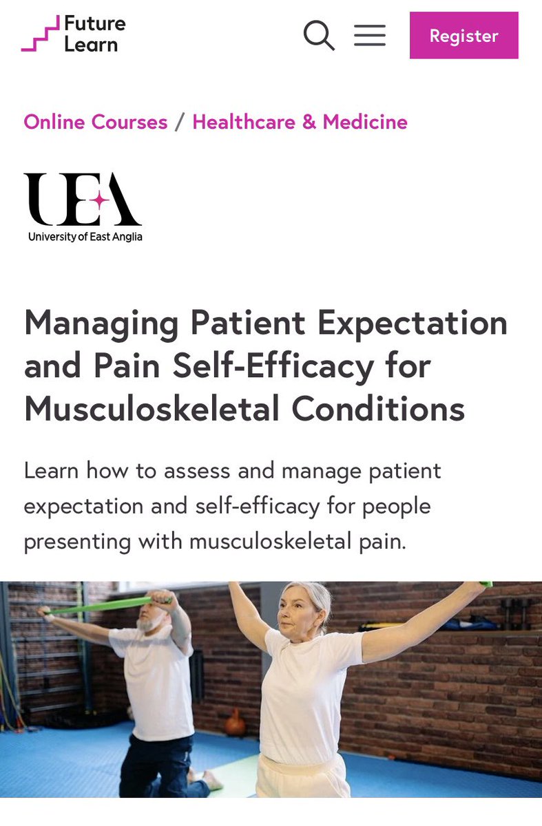 Carl Wong (@carlwongcm) on Twitter photo If you want to learn more about how you can assess and manage patient education and pain self-efficacy, go and check out this online course developed by <a href="/UEA_Health/">School of Health Sciences</a> <a href="/RachelChesterPT/">Dr Rachel Chester</a>!! <a href="/IFOMPT/">IFOMPT</a> #ifompt2024
Link below ⬇️
futurelearn.com/courses/managi… If you want to learn more about how you can assess and manage patient education and pain self-efficacy, go and check out this online course developed by <a href="/UEA_Health/">School of Health Sciences</a> <a href="/RachelChesterPT/">Dr Rachel Chester</a>!! <a href="/IFOMPT/">IFOMPT</a> #ifompt2024
Link below ⬇️
futurelearn.com/courses/managi…
