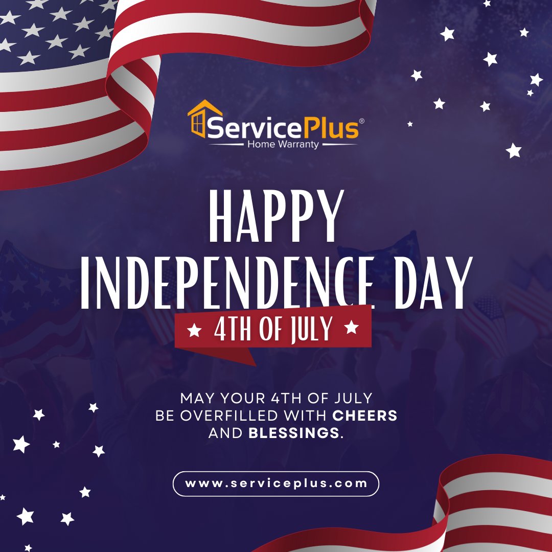 ServicePlusHW's tweet image. Celebrating the land of the free and the home of the brave. Happy 4th of July from ServicePlus Home Warranty! #4thjuly #IndependenceDay #ServicePlus #HomeWarranty