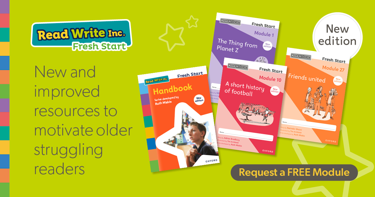 OUPPrimary's tweet photo. Curious about the new edition of #ReadWriteIncFreshStart? ππ€
You can now explore these updates by requesting a FREE module! The 34 Fresh Start Modules have been updated with carefully selected activities and topics to accelerate reading progress.
π https://t.co/YK5zS2jKdF https://t.co/KM7FM7q1Sn