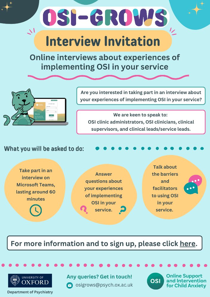 ⏰There’s still time for OSI-GROWS services to take part in an interview about your experiences of implementing OSI in your service, including the barriers and facilitators to using OSI in your service. Click here for more information: app.onlinesurveys.jisc.ac.uk/s/oxford/osigr…