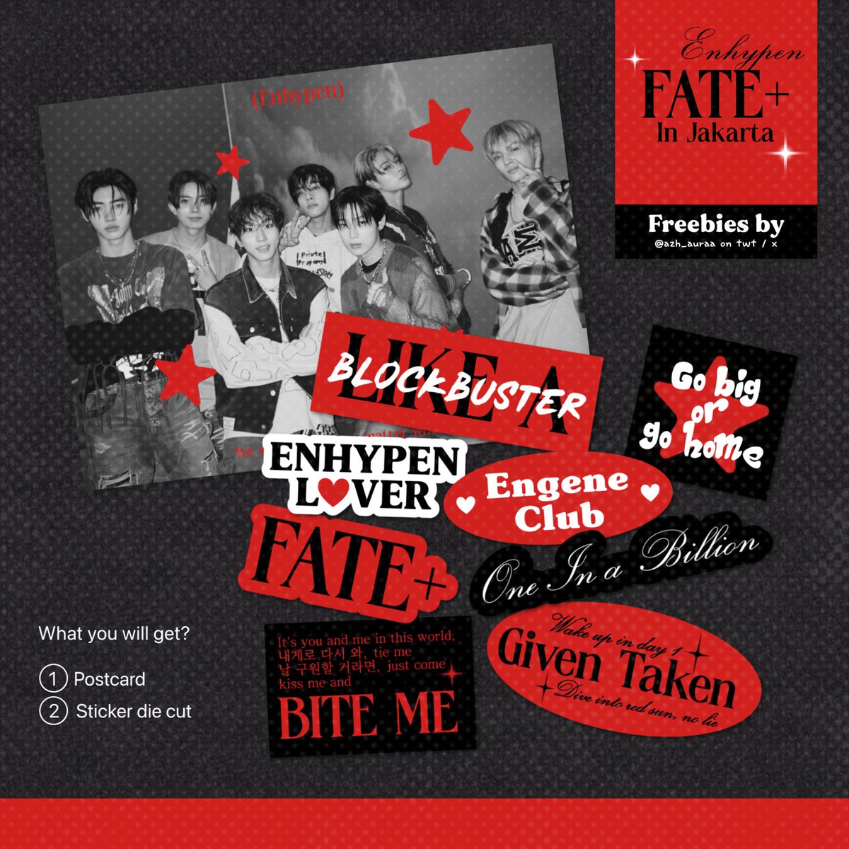 ☆ FATE+ in jakarta freebies by <a href="/azh_auraa/">라!🫧</a> ☆

ᯓᡣ𐭩 day 1 — 17 aug 2024

★ limited quantity! see you engene⋆˙⟡

#FATEPLUS_IN_JAKARTA #ENHYPEN