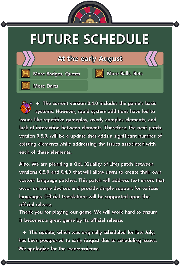 The following update details and schedule are as follows! Please look forward to it!     

📣Join our Discord community :   📷discord.gg/8JDFsrwWFB📷 

Wishlist on Steam :  
:camera:bit.ly/3PqXpi7📷 #indiedeveloper 

#binglebingle #steam