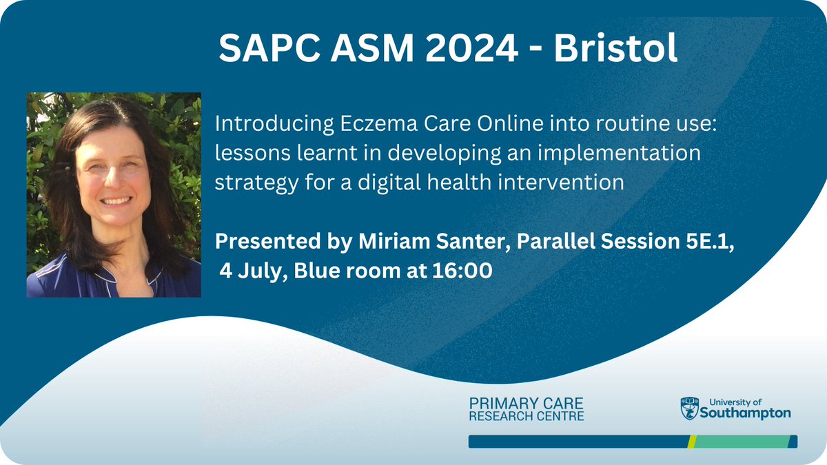 Primary Care Research Centre (@uos_primarycare) on Twitter photo The Eczema Care Online website has been proven to improve eczema outcomes for young people. <a href="/MiriamSanter/">Miriam Santer</a> shared reflections on developing the implementation strategy. Full abstract 👇sapc.ac.uk/conference/202… <a href="/ECO_eczema/">Eczema Care Online</a> #eczema #primarycare #SAPC2024 The Eczema Care Online website has been proven to improve eczema outcomes for young people. <a href="/MiriamSanter/">Miriam Santer</a> shared reflections on developing the implementation strategy. Full abstract 👇sapc.ac.uk/conference/202… <a href="/ECO_eczema/">Eczema Care Online</a> #eczema #primarycare #SAPC2024