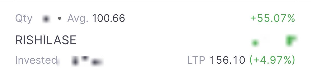 tradingwithps's tweet photo. #RISHILASE
100 to 156🚀🚀
5% upper circuit today 🚀🚀
Running profit 55% 💚💚
Holding days 28
Disc : holding from 100 level
Not a recommendation for buy or sell
#microcap #MULTIBAGGER #LONGTERM https://t.co/CAzSNyLx2x