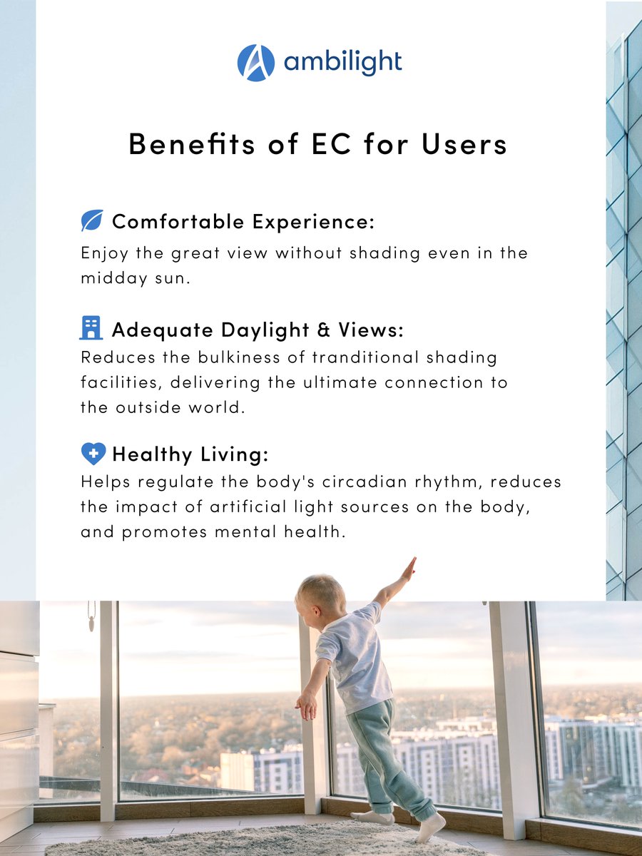 Ambilight_Inc's tweet photo. What are the benefits of using EC tech in architecture over traditional shading methods? Ambilight's EC smart dimming product adjusts light & heat based on weather and seasonal changes, enhancing comfort, and saving energy. Learn more↓
#Ambilight #ECtechnology #electrochromic https://t.co/OVyrRsLrAX