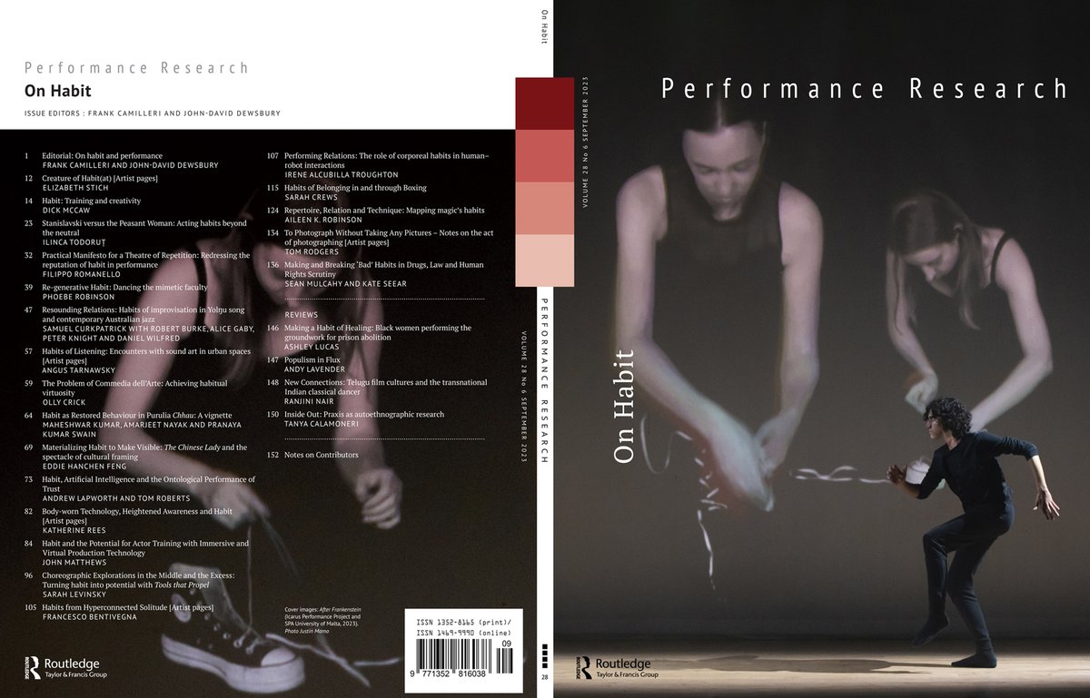 The 'On Habit' issue of *Performance Research* is now out: tandfonline.com/toc/rprs20/28/6.
The editorial 'On Habit and Performance' is open access here: tandfonline.com/doi/epdf/10.10….