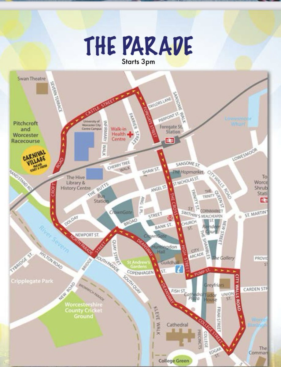 Worcs County Council Highways & Travel (@worcstravel) on Twitter photo ⚠️ Worcester city centre road closures this Saturday 6 July for <a href="/WorcsCarnival/">Worcester Carnival</a>
⛔️ Roads closed 2pm - 5pm (inc. city bridge)
🚌 Bus alterations:
<a href="/firstworcester/">First Worcester</a>: shorturl.at/YCQgp
<a href="/diamondbuses/">Diamond Bus Midlands</a>: buff.ly/3QgP6qp
🚗 <a href="/myworcester/">Worcester City Council</a> some car park access limited
✅ 🚶 🚲 ⚠️ Worcester city centre road closures this Saturday 6 July for <a href="/WorcsCarnival/">Worcester Carnival</a>
⛔️ Roads closed 2pm - 5pm (inc. city bridge)
🚌 Bus alterations:
<a href="/firstworcester/">First Worcester</a>: shorturl.at/YCQgp
<a href="/diamondbuses/">Diamond Bus Midlands</a>: buff.ly/3QgP6qp
🚗 <a href="/myworcester/">Worcester City Council</a> some car park access limited
✅ 🚶 🚲