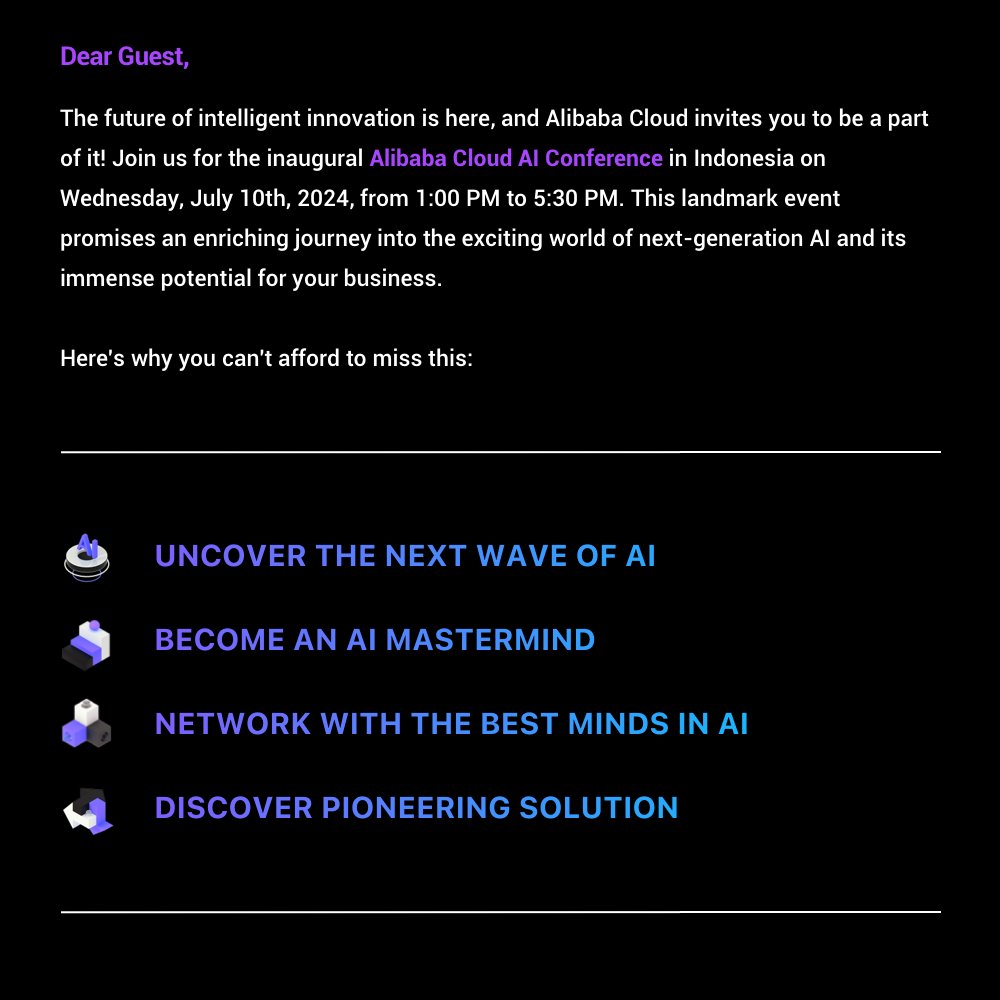 id_python's tweet image. Dive into interactive sessions and workshops at the Alibaba Cloud AI Conference on July 10! Register now: bit.ly/ai-conf-2024 #AlibabaCloud #AIConference