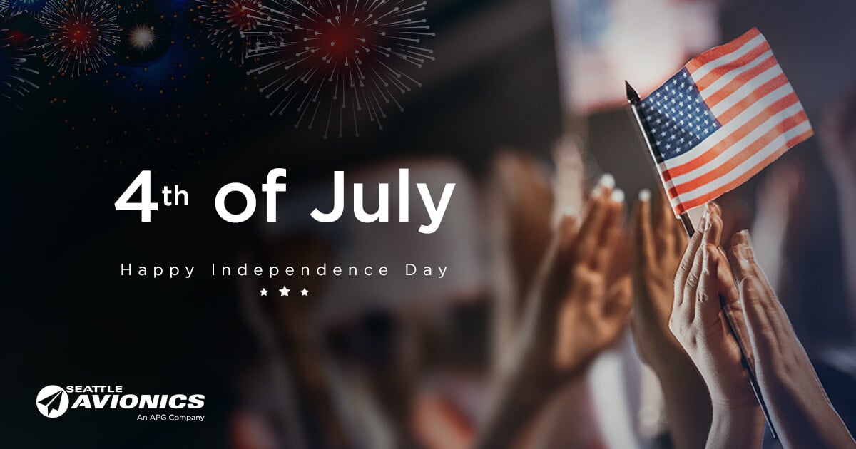 SeattleAvionics's tweet photo. Happy 4th of July! Here's to clear skies, safe landings, and enjoying the fireworks on America's 248th birthday. Remember that the skies will be busy and to check TFRs/NOTAMs, file early, stay sharp, &amp; land safe. #PilotLife #4thofJuly  #FlySafe #IndependenceDay #America https://t.co/r3XxXEUGIm