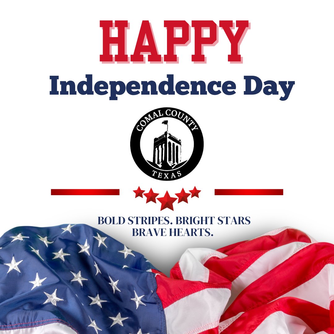 ComalCountyTX's tweet photo. Happy 4th of July, Comal County! ๐
In celebration of Independence Day, our county offices are closed today. We hope you have a fun and safe holiday with your loved ones! ๐ #ComalCountyCommunity #4thofJuly #IndependenceDay https://t.co/O0GcEiUTqc