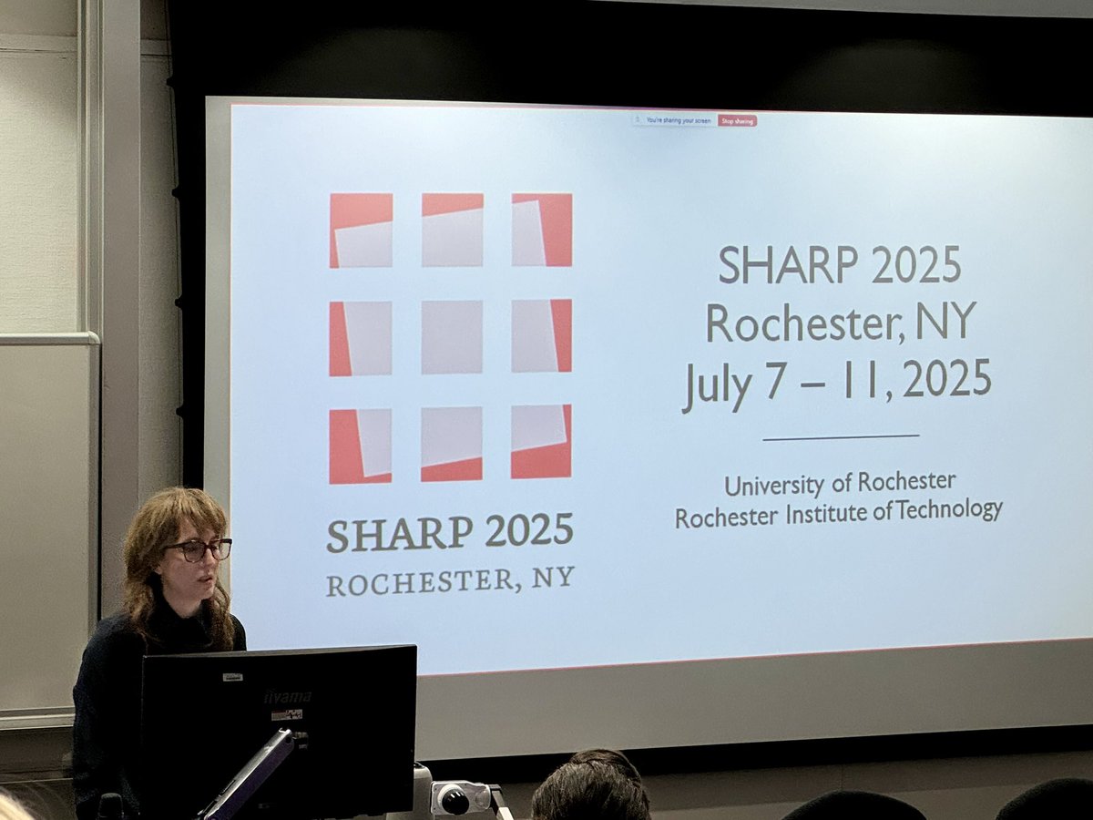 Hot off the press, the <a href="/SHARPorg/">SHARP (@sharporg@hcommons.social)</a> 2025 annual conference will be at Rochester NY from 7-11 July 2025, CFP and more details to follow!
