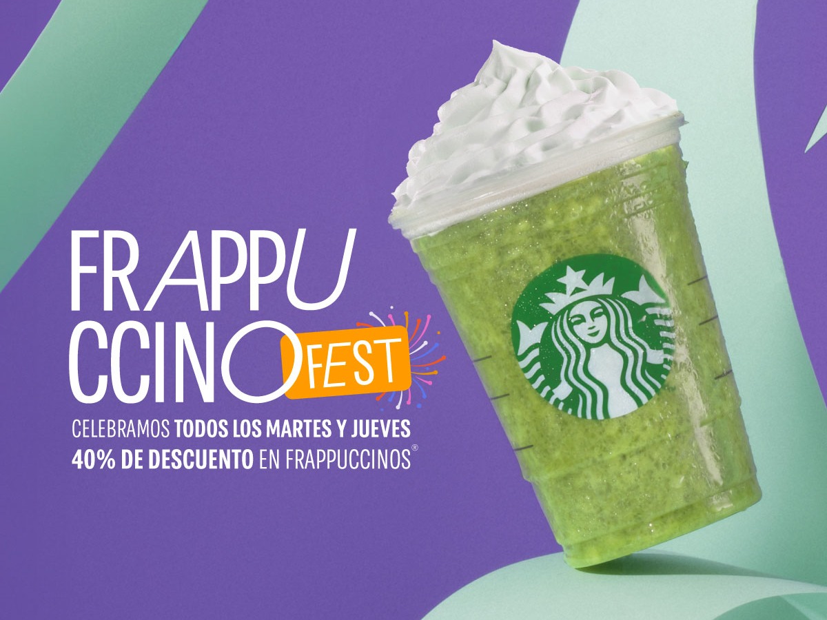 🎉VUELVE FRAPPUCCINO FEST🎉
Disfruta el 40% de descuento en tu Frappuccino favorito!! 🥳⁣
⚠️Recuerda mostrar esta publicación en caja
⁣
°Aplican T&amp;C
#Frappuccino #MomentosSBX #Starbucks