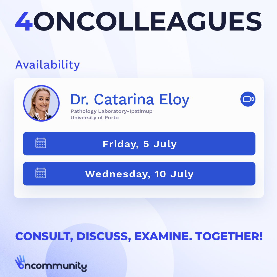 4oncommunity (@4oncommunity) on Twitter photo π#4oncolleagues Availability Updates
Dr. <a href="/EloyCatarina/">Catarina Eloy, MD,PhD</a> will be available on:
β
5 July 2024
β
10 July 2024
Click on the link to book a #videomeeting and discuss privately with your colleague!
ππ4oncommunity.com/4oncolleagues/
#pathology4oncology π#4oncolleagues Availability Updates
Dr. <a href="/EloyCatarina/">Catarina Eloy, MD,PhD</a> will be available on:
β
5 July 2024
β
10 July 2024
Click on the link to book a #videomeeting and discuss privately with your colleague!
ππ4oncommunity.com/4oncolleagues/
#pathology4oncology