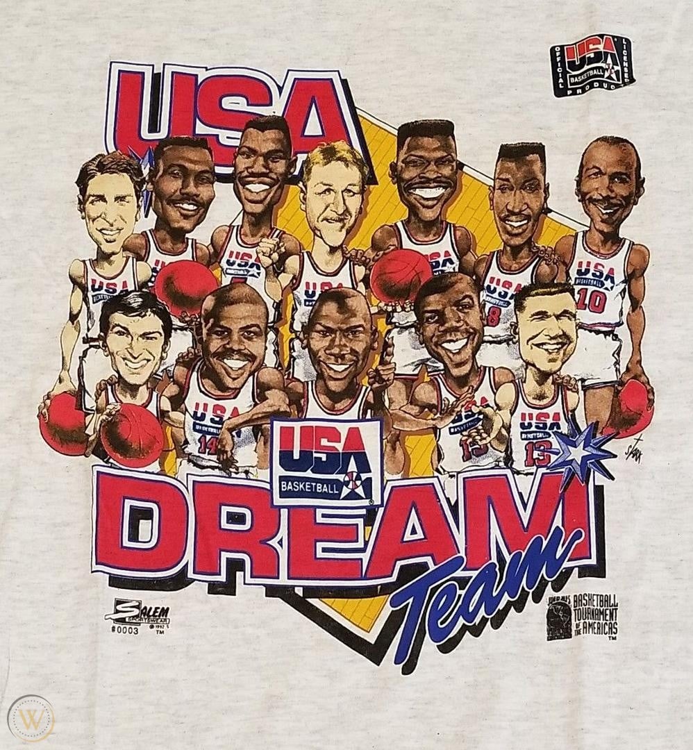 HoopsNostalgia's tweet image. If you had one of these Dream Team caricature tees back in 1992, you were winning at life.