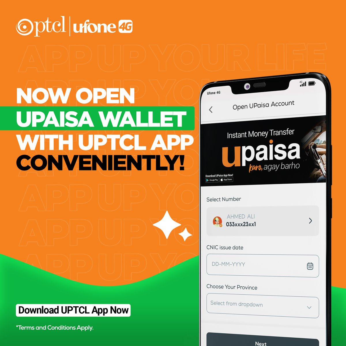 Ufone's tweet photo. UPaisa wallet activation can be done conveniently with the UPTCL app. 😎
Download the UPTCL app now & app up your life: https://t.co/nO0zJC4tMs
#UPTCL #AppUpYourLife #UPaisa #UBank #Ufone4G #PTCLGroup https://t.co/Sv46jSsBdf