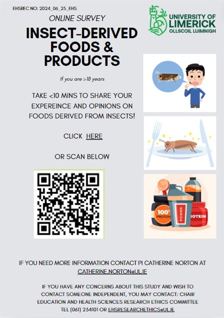 Can you spare a few minutes to give us your thoughts on foods of the future? We are interested in hearing from Irish adults on foods from insect sources! Retweet appreciated 
<a href="/NutritionSociet/">Nutrition Society</a> <a href="/trust_indi/">INDI</a> @AgeAction <a href="/irelandactive/">Ireland Active</a> <a href="/IrelandWalking/">The Ireland Walking Guide</a> <a href="/GoodFoodIreland/">Good Food Ireland®</a>
<a href="/Bordbia/">Bord Bia - The Irish Food Board</a> <a href="/teagasc/">Teagasc</a>