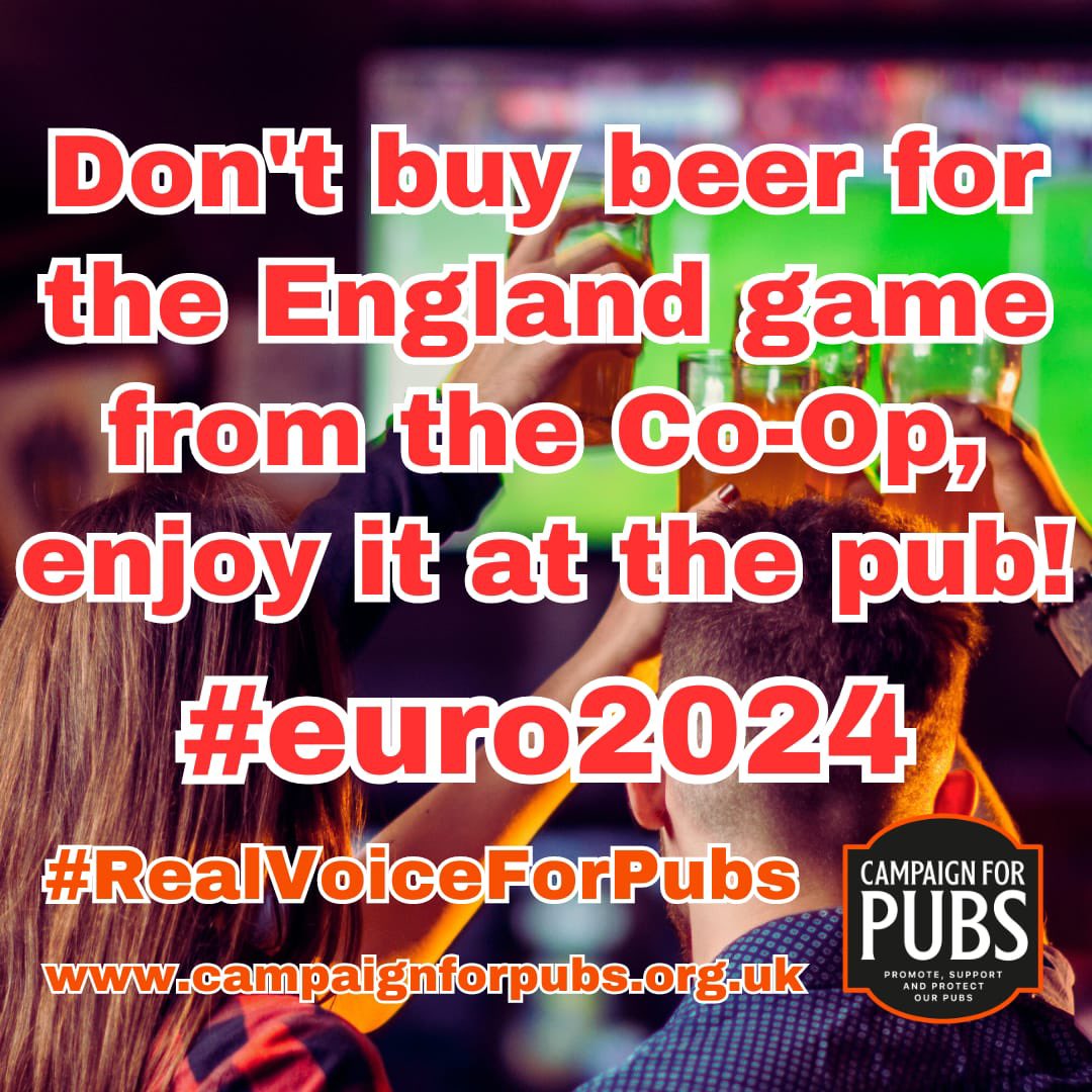 This Saturday watch England v Switzerland #EURO2024 match in a pub!

Join others to get that amazing atmosphere &amp; shared emotions - &amp; draught beer - that you can only get in #pubs! 

Don’t sit at home with a boring can of <a href="/coopuk/">Co-op</a> beer! 😒

Get to the pub! 🍻⚽️👏 🥳

#sportinpubs