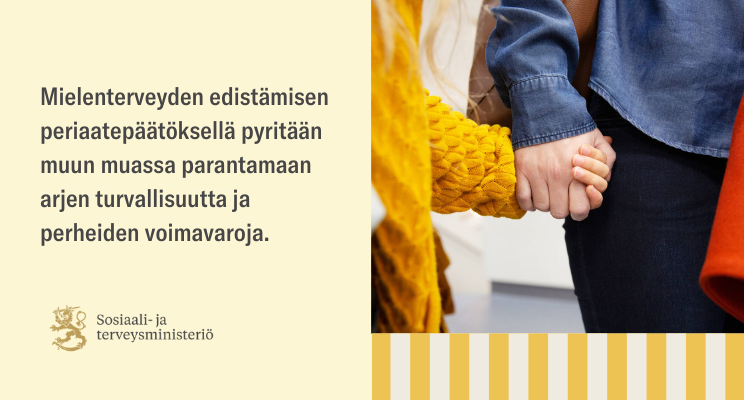 STM pyytää lausuntoja mielenterveyden edistämisen periaatepäätöksen luonnoksesta. Painopiste on väestön mielenterveyden edistämisen toimenpiteissä, joiden toteutus edellyttää eri hallinnonalojen välistä yhteistyötä. ⏰Määräaika on 2.9.2024.

📎Lue lisää: stm.fi/-/stm-pyytaa-l…