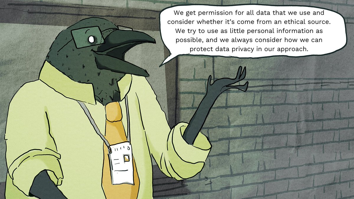 raiven_ai's tweet photo. "We get permission for all data that we use and consider whether it’s come from an ethical source. We assess the data we train from and try to use as little personal information as possible, and we always consider how we can protect data privacy in our approach" //RC https://t.co/O5VdCv15HJ
