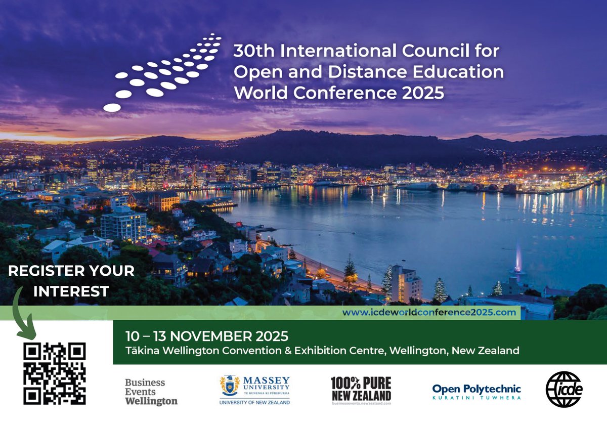 Have you registered for interest for the next ICDE World Conference? 

🇳🇿 The 30th ICDE World Conference will be held in Wellington, New Zealand from 10-13 November 2025, jointly hosted by Open Polytechnic New Zealand and Massey University!

✍️ icdeworldconference2025.com