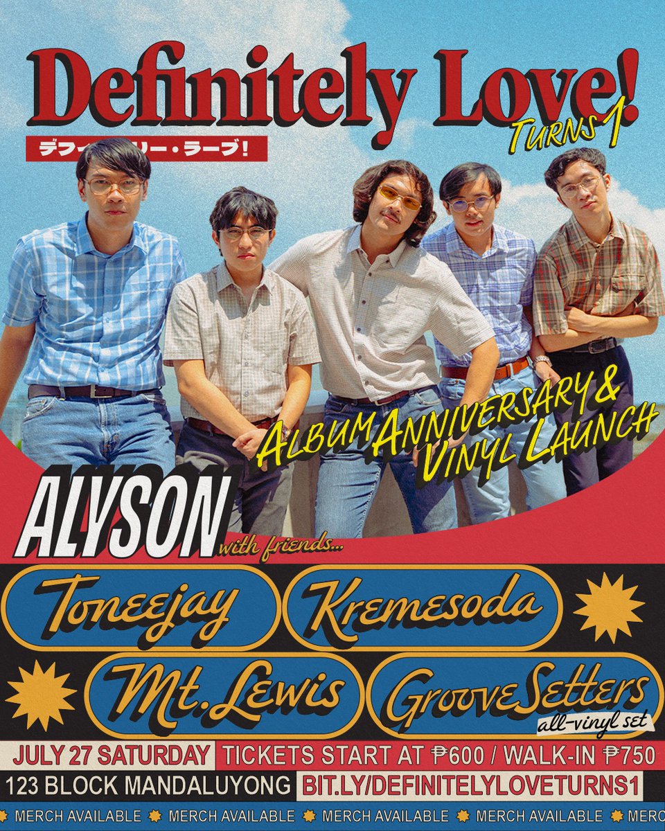 DEFINITELY LOVE! Album Anniversary &amp; Vinyl Launch 🎂

SPECIAL SET! MERCH! VINYL! FRIENDS! 
Only on July 27, Saturday at 123 Block 

Ticket info at bit.ly/DEFINITELYLOVE…