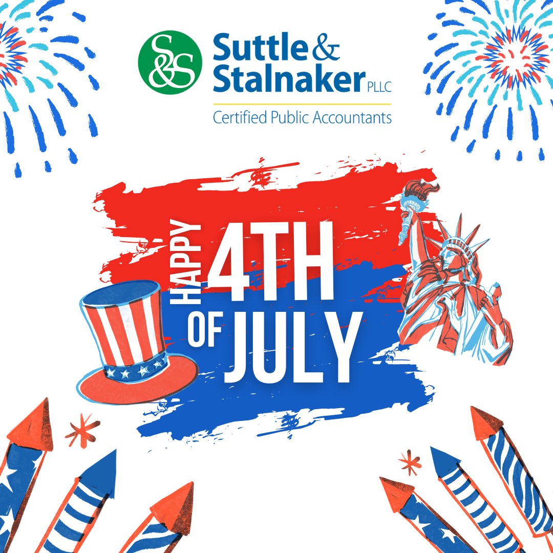 SuttleCPAs's tweet image. Happy Fourth of July from Team Suttle! 🎆🇺🇸
-
We hope you have a wonderful day celebrating with your friends and family! 🗽

#TeamSuttle #WV #CPAs #PublicAccounting