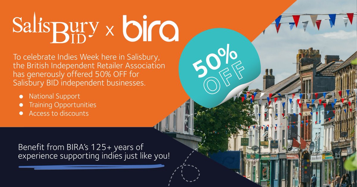 salisburybid's tweet photo. Celebrate Independents’ Day UK with an exclusive 50% DISCOUNT on BIRA memberships for Salisbury BID businesses throughout July! Join the British Independent Retailer Association and enjoy benefits like discounts, expert advice, networking, and more.

🔗https://t.co/VYpkG7FRNz https://t.co/y2KEynaOP9