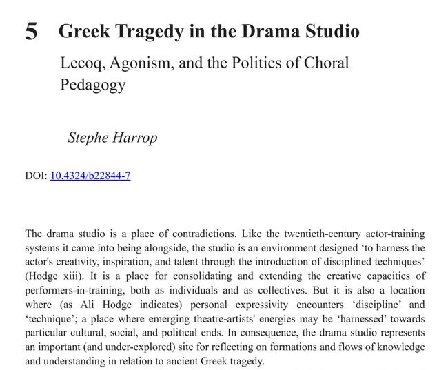 Dr Stephe Harrop (@stepheharrop) on Twitter photo Really excited to get my hands on this excellent new book today. It's packed with clear-eyed, provocative analysis concerning the uses and meanings of #GreekTragedy in UK education, arts, and culture.
Huge congratulations to the whole team of editors and contributors! Really excited to get my hands on this excellent new book today. It's packed with clear-eyed, provocative analysis concerning the uses and meanings of #GreekTragedy in UK education, arts, and culture.
Huge congratulations to the whole team of editors and contributors!