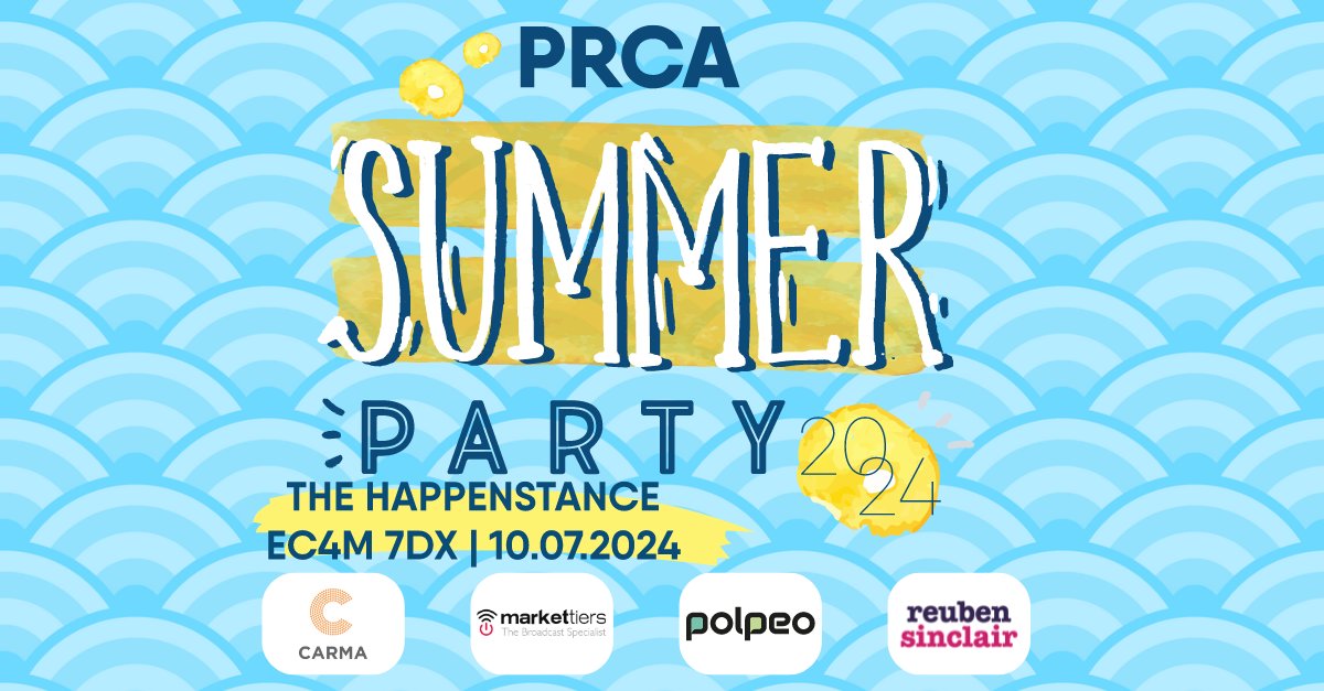 🌞🎉Join our PRCA Summer Party 2024  next week!

We'll be at The Happenstance, Paternoster Square on July 10th from 6:00 pm onwards for the PR event of the season. 

💐 <a href="/CARMA/">CARMA</a>, <a href="/markettiers/">markettiers</a>, <a href="/Polpeo/">Polpeo</a> and <a href="/ReubenSinclair/">Reuben Sinclair</a>

👉 ow.ly/a2Kt50RTJPV