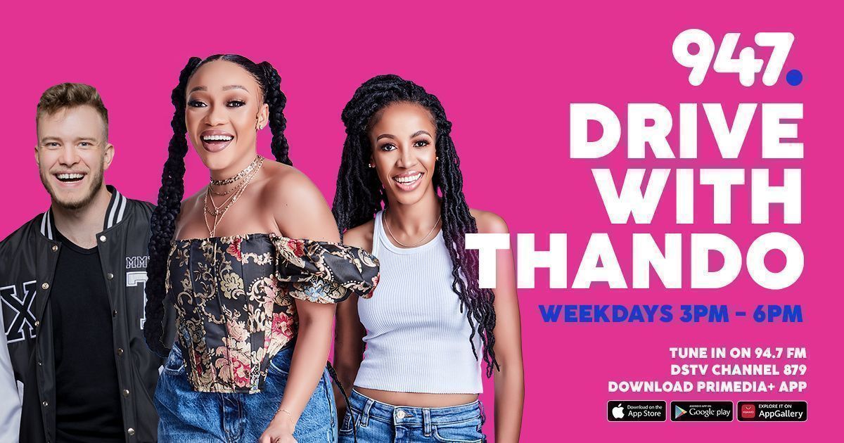 947's tweet photo. It's time for #947DriveWithThando  😎 

TODAY:

➡️ Song to describe your day
➡️ Ghosts of dating past
➡️ TV shows leaving us asking questions
➡️ #WhatsInTheBox
➡️ #CantBeat
➡️ #ThrowbackBattle

📲 Download 
Primedia+ App 
https://t.co/8lRjn0khPd https://t.co/qnwXDeEOmM