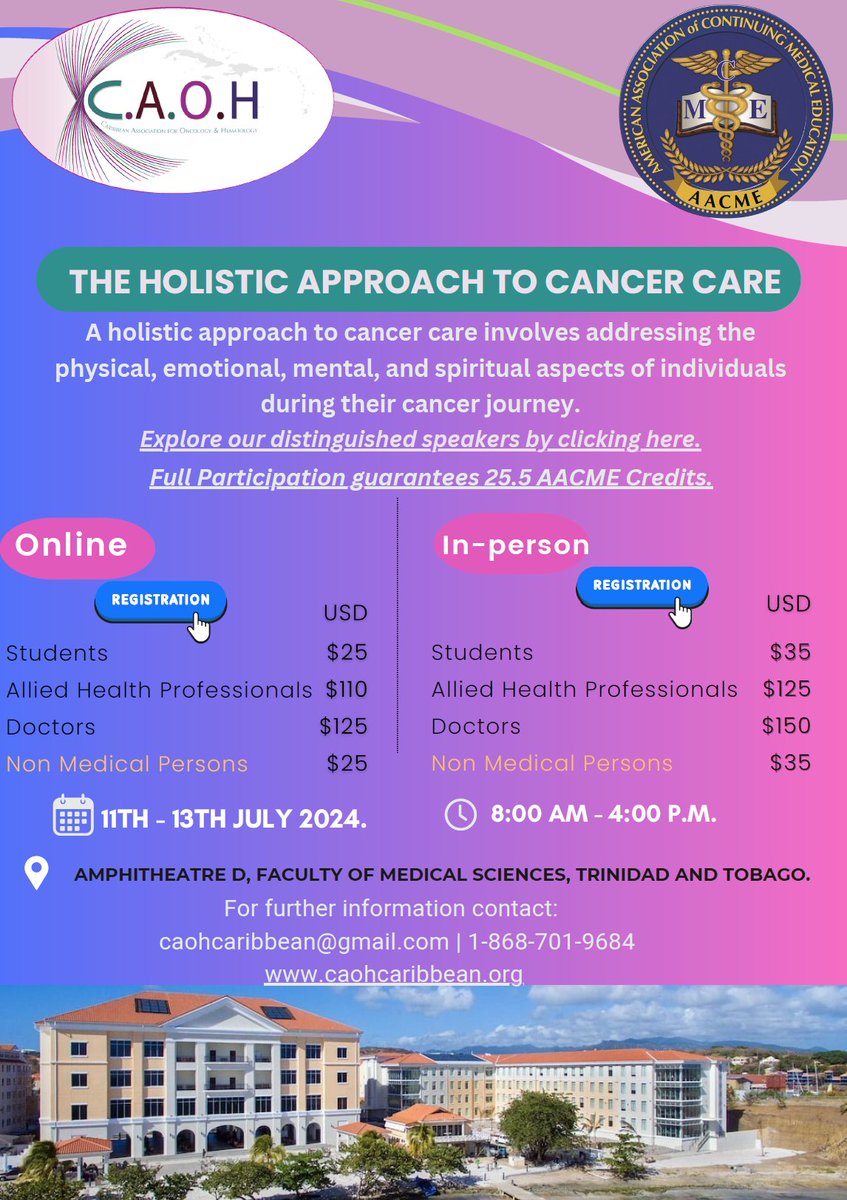 Register for 12th Caribbean Association for Oncology and Hematology (CAOH) Conference (online or in-person): forms.gle/61PPY2zyfmUAG9…