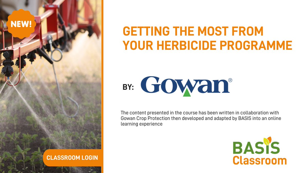 BASISRegLtd's tweet image. We’re excited to #launch our latest BASIS Classroom course, ‘Getting The Most From Your Herbicide Programme’, developed with Gowan Crop Protection!

Log into #BASISClassroom with your membership number as your username  bit.ly/4eRehKc

#GowanCropPotection #BASISMembers