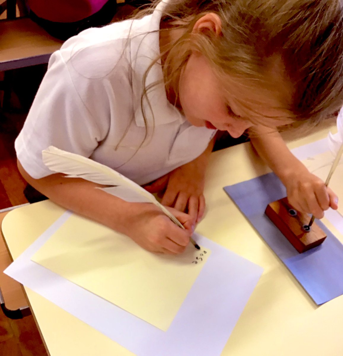 Class 4 did a super job using quills 🪶 to write with! Thank you for a great day <a href="/history_to_life/">historytolife</a>! #RBPSHistory
