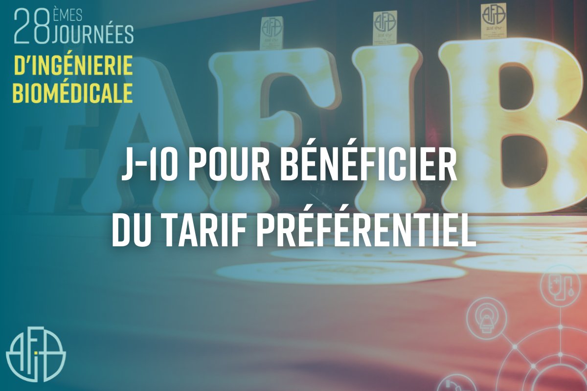 🚨 J-10 pour bénéficier du tarif préférentiel du Congrès AFIB 2024 !

🌍 6 plénières, 32 ateliers et 2 table-rondes pour faire le point, trouver des réponses ajustées à vos besoins.. et 140 industriels

S'inscrire 👉 bit.ly/45jVPoU

#afib2024 #biomedical #ingebio #sante