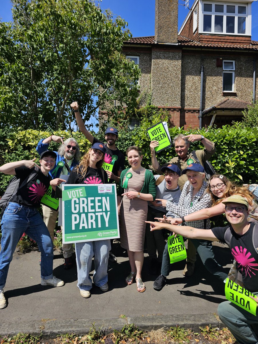carla_denyer's tweet photo. Stop 4 on my big polling day tour of #BristolCentral and we're in Redland! 

Thank you so much to the incredible @GNDRising members out with us today, and who have supported us throughout this campaign 

I'm proud to be a Green New Deal champion 🌏

#GeneralElection2024 https://t.co/gZRkuRnECV