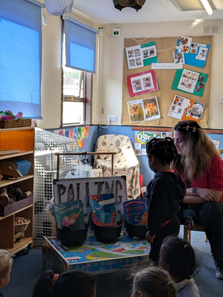 StPetersEYFS's tweet photo. Nursery were learning about the election - we watched 'Hey Duggee - the election badge' then each child had a counter to make a vote at our polling station for the story they wanted to hear - "the singing mermaid" was the winner #earlyyears  #Elections2024 https://t.co/fD8oSPzG2q