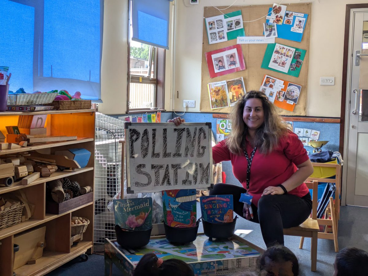 StPetersEYFS's tweet photo. Nursery were learning about the election - we watched 'Hey Duggee - the election badge' then each child had a counter to make a vote at our polling station for the story they wanted to hear - "the singing mermaid" was the winner #earlyyears  #Elections2024 https://t.co/fD8oSPzG2q