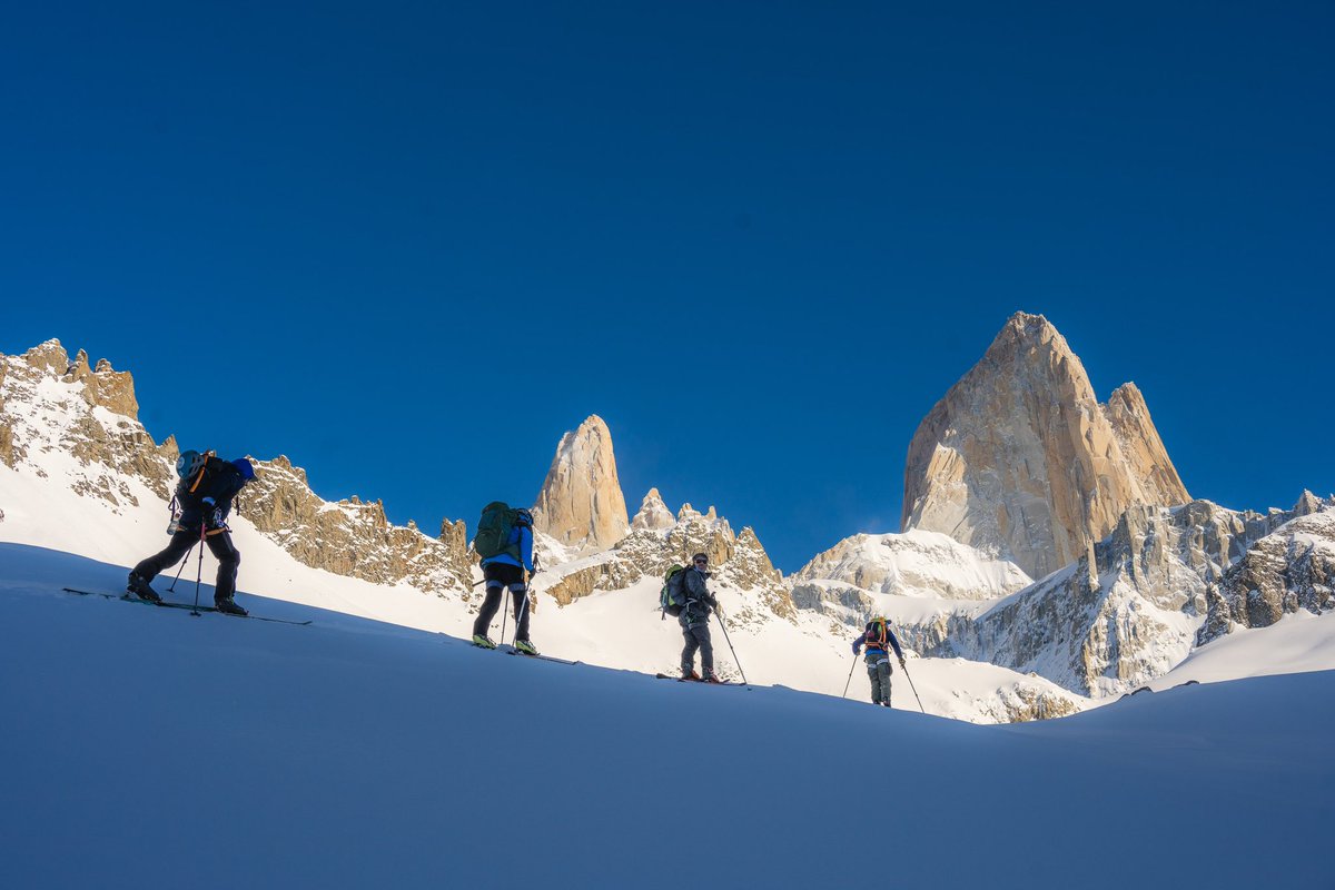 Skiing in El Chalten, Patagonia. There are no ski lifts in Chalten. You really have to work for it here but the views are crazy.