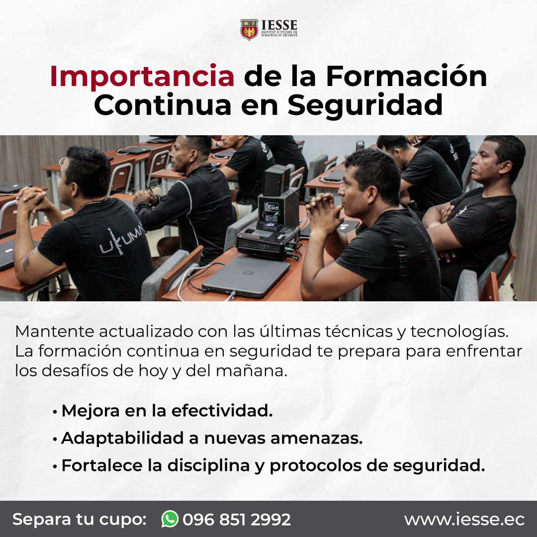 🔒 La importancia de la formación continua en seguridad 🔒
En un mundo en constante cambio, la formación continua es clave para mantener a los profesionales de seguridad actualizados y eficientes.

Descubre cómo IESSE te ayuda a estar siempre preparado.
🔗 Descubre más detalles:
