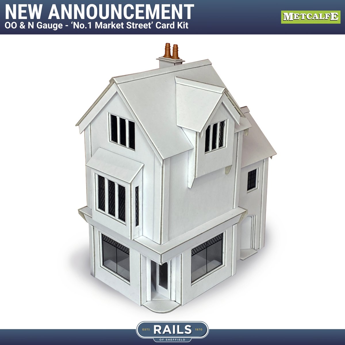 🏬 Metcalfe Models have teased a new card kit for release later this year! 'No.1 Market Street' will be available in both OO &amp; N Gauge and an early prototype can be seen here. Full details TBC.