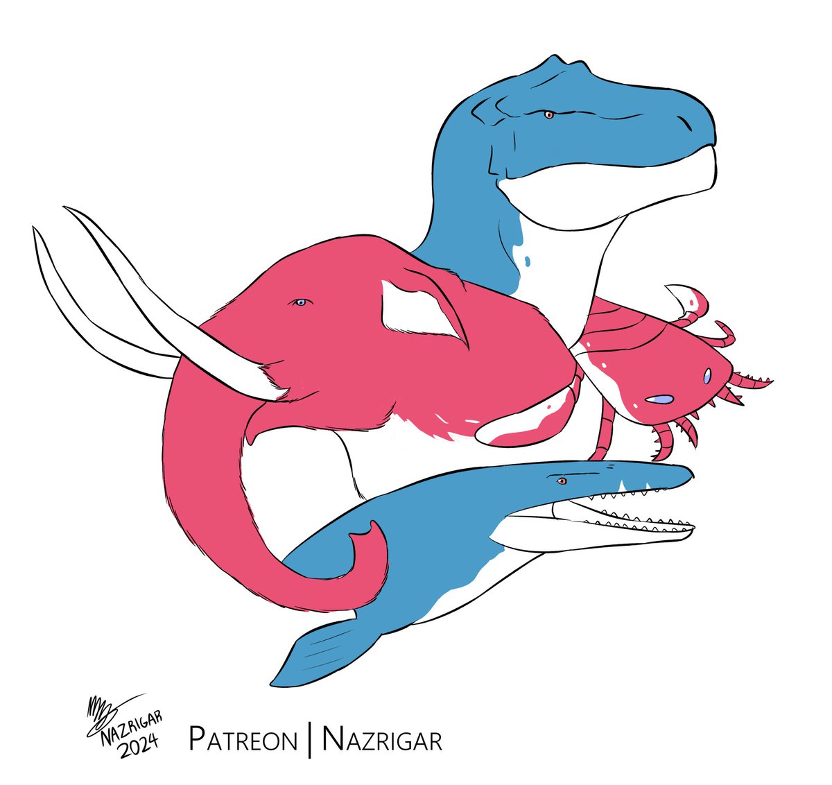 A3Dnazrigar's tweet image. To my American followers, may you have a happy July 4th!

Featuring: the American Mastodon, Tyrannosaurus rex, Eurypterus and Tylosaurus.

#paleoart #paleontology #July4thWeekend #july4th