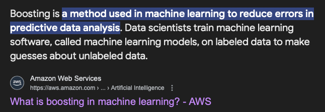 dartseo's tweet photo. There's a chance SEOs might misunderstand "NavBoost." In Machine Learning, Boosting is a method to reduce prediction errors, like AdaBoost https://t.co/i4plofx7OT.
NavBoost likely aims to enhance model accuracy, rather than directly influencing ranking. https://t.co/wqTr7TWXzM