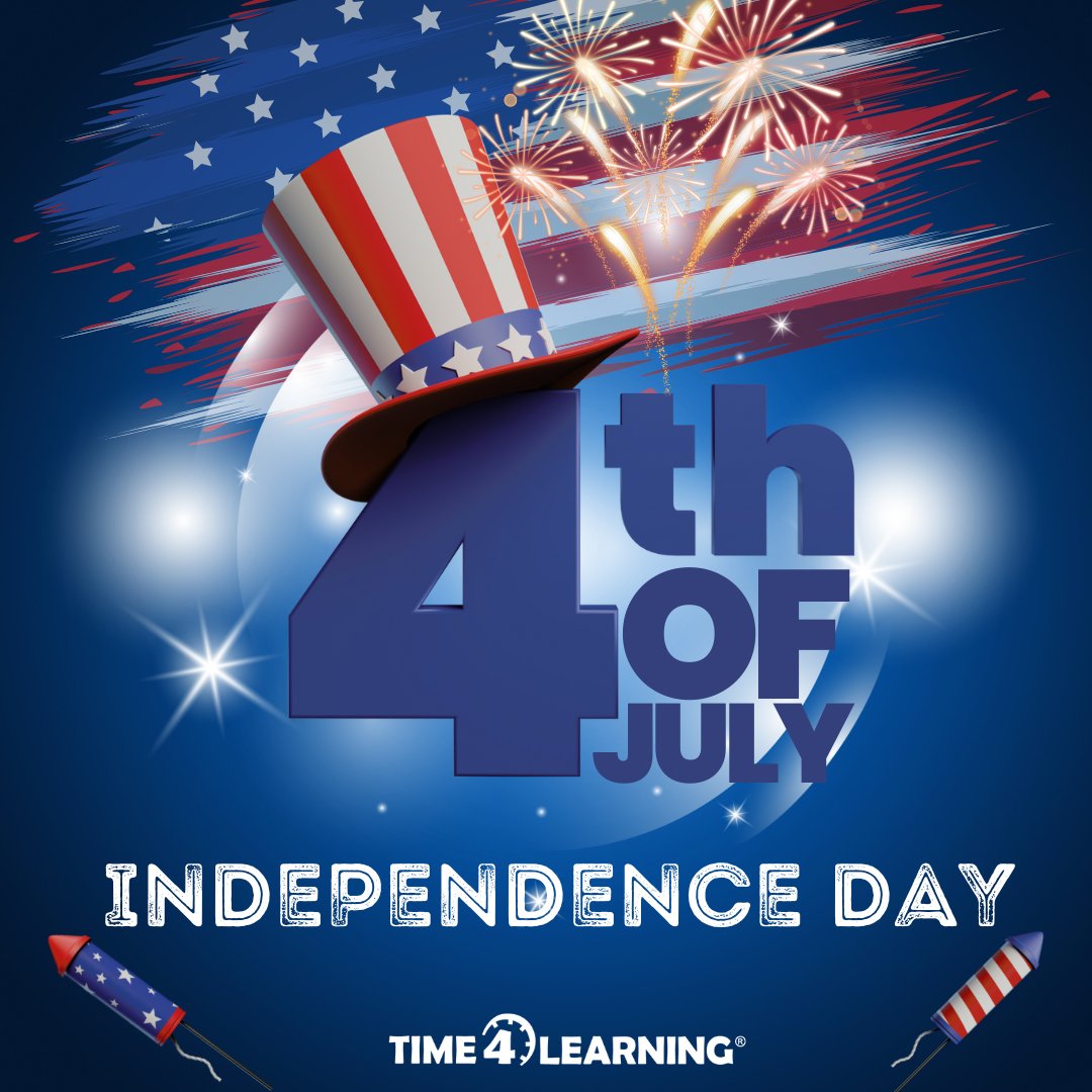 Time4Learning's tweet image. Happy Independence Day! All of us at Time4Learning wish you and yours a very safe and Happy 4th of July! Kick off the festivities with this variety of educational and fun activities for all ages! #4thofJuly #FamilyFun #KidsActivities time4learning.com/blog/inspirati…