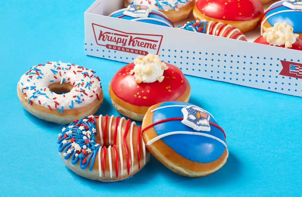 forthspark's tweet image. Krispy Kreme is giving away FREE Original Glazed donuts on July 4th to anyone rocking red, white &amp;amp; blue! No purchase necessary. #KrispyKreme #FourthOfJuly #Freebies #USA
