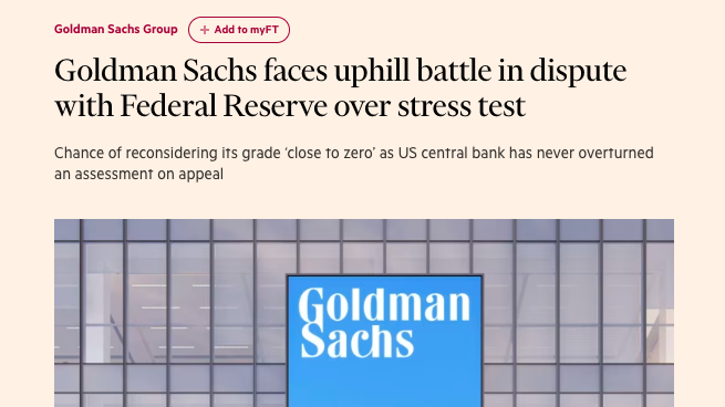 MacroPru's tweet image. .@GoldmanSachs disputes #stresstest grade ft.com/content/97ca8f… #macroprudential #systemicrisk